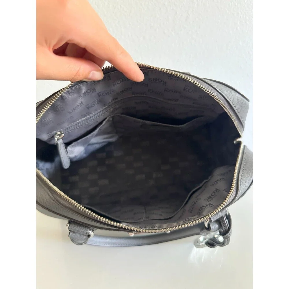 Michael Kors Saffiano Large Dome Satchel Purse Gray Crossbody Detachable Strap